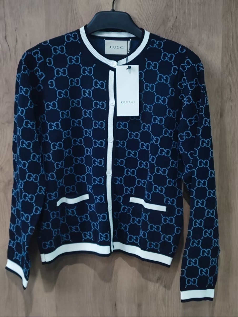 Gucci Round Neck Full GG Pattern Knit Jacket